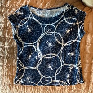 Navy Blue Unicycle Print Women's Top